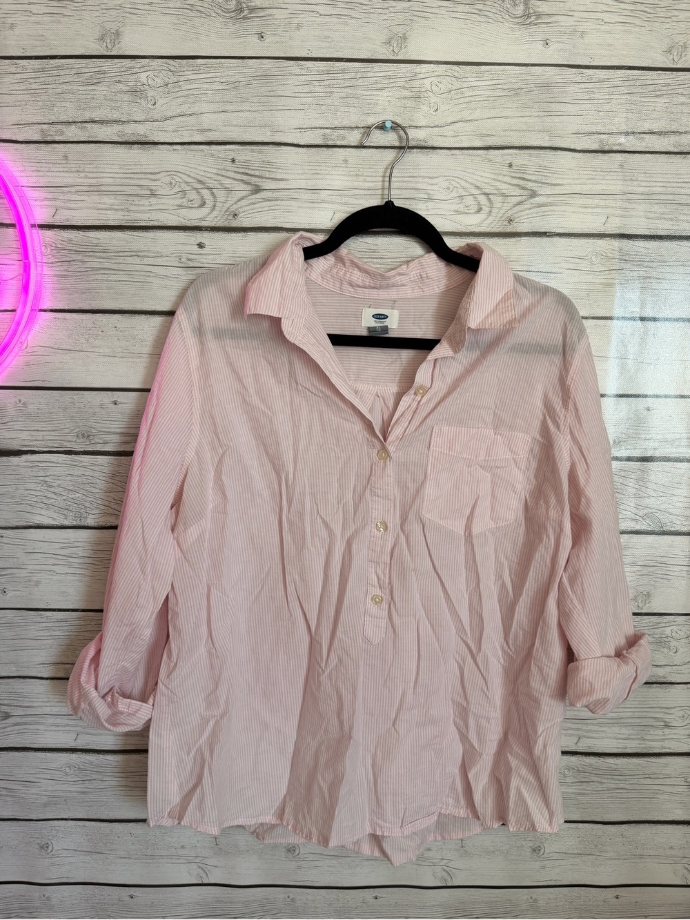 Light Pink Striped Button-Up Shirt